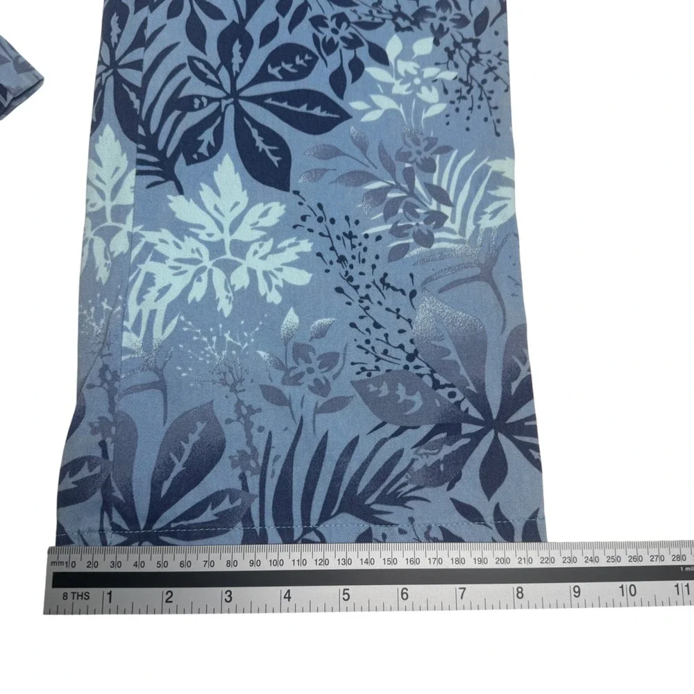 Basic Editions Size 4 Blue Tropical Leaf Print Wide Leg Cropped Belted Pants - Picture 7 of 8